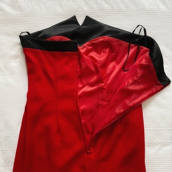 ALEX HANSON BRIDAL VINTAGE 90'S RED BLACK SWEETHEART STRAPLESS EVENING DRESS - Picture 7 of 8